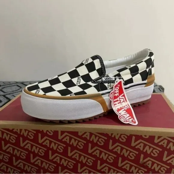 New VANS Era Stacked Checkerboard Slip On Canvas Shoes
