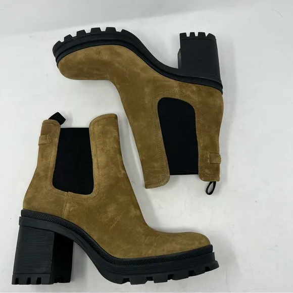 NEW Veronica Beard Winnie Suede Lug Sole Heeled Chelsea Boots Size 10.5 Moss