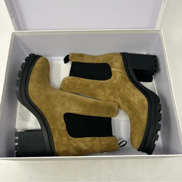 NEW Veronica Beard Winnie Suede Lug Sole Heeled Chelsea Boots Size 10.5 Moss