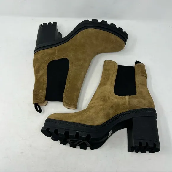 NEW Veronica Beard Winnie Suede Lug Sole Heeled Chelsea Boots Size 10.5 Moss