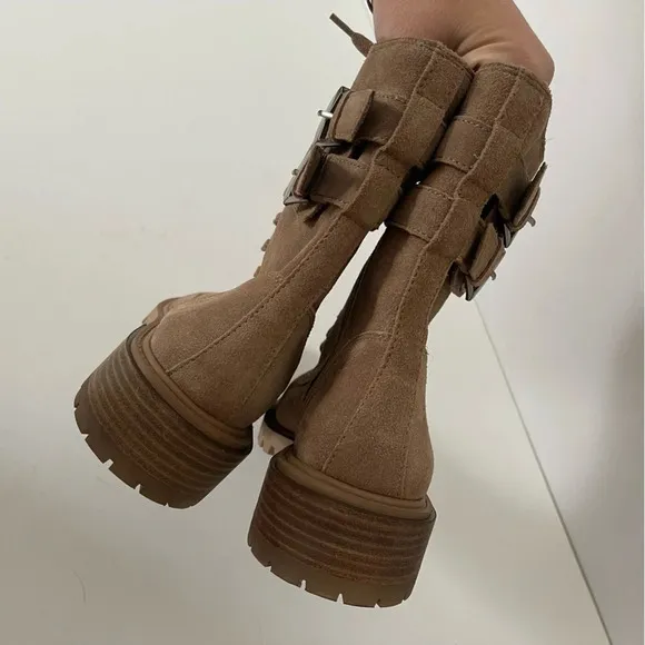 NEW Vince Camuto Fawdry Combat Boots Womens 7.5M Wild Mushroom Tan Leather