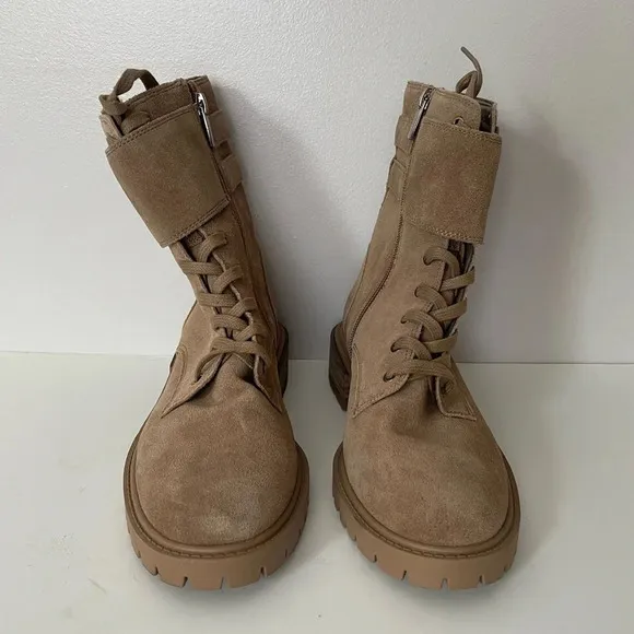 NEW Vince Camuto Fawdry Combat Boots Womens 7.5M Wild Mushroom Tan Leather