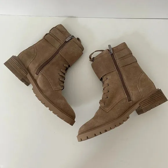 NEW Vince Camuto Fawdry Combat Boots Womens 7.5M Wild Mushroom Tan Leather