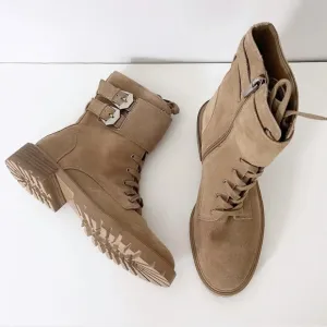 NEW Vince Camuto Fawdry Combat Boots Womens 7.5M Wild Mushroom Tan Leather