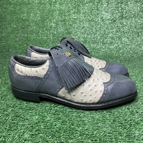 NEW - VINTAGE DEXTER CLASSIC GOLF SHOES - OSTRICH PRINT - MENS SZ 10.5 - READ