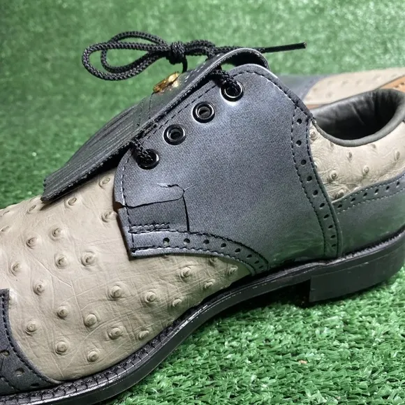 NEW - VINTAGE DEXTER CLASSIC GOLF SHOES - OSTRICH PRINT - MENS SZ 10.5 - READ