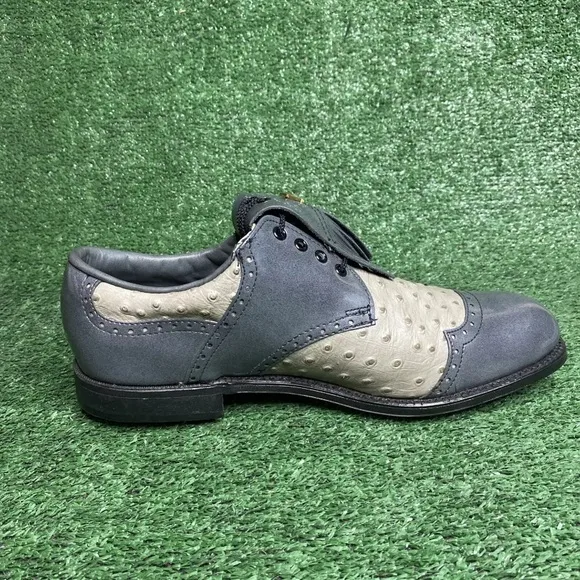NEW - VINTAGE DEXTER CLASSIC GOLF SHOES - OSTRICH PRINT - MENS SZ 10.5 - READ