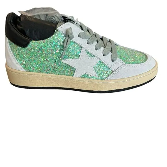 NEW Vintage Havana Kristen Leather Geen Sequin, Suede Sneakers Tennis Shoes 6