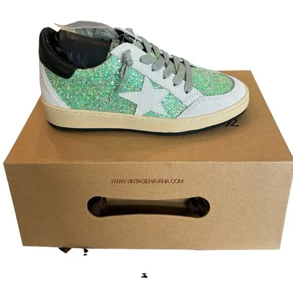 NEW Vintage Havana Kristen Leather Geen Sequin, Suede Sneakers Tennis Shoes 6