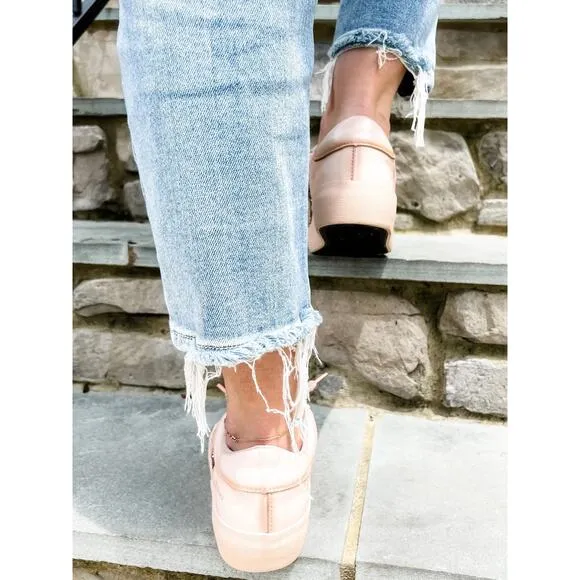 NEW Vintage Havana Womens Alexis 1 Glitter Leather Sneakers Blush Pink-Beige 7.5