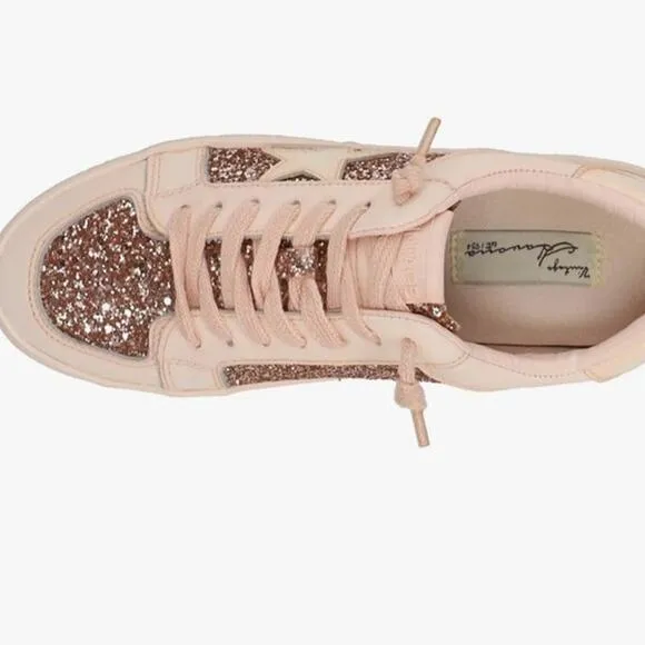 NEW Vintage Havana Womens Alexis 1 Glitter Leather Sneakers Blush Pink-Beige 7.5