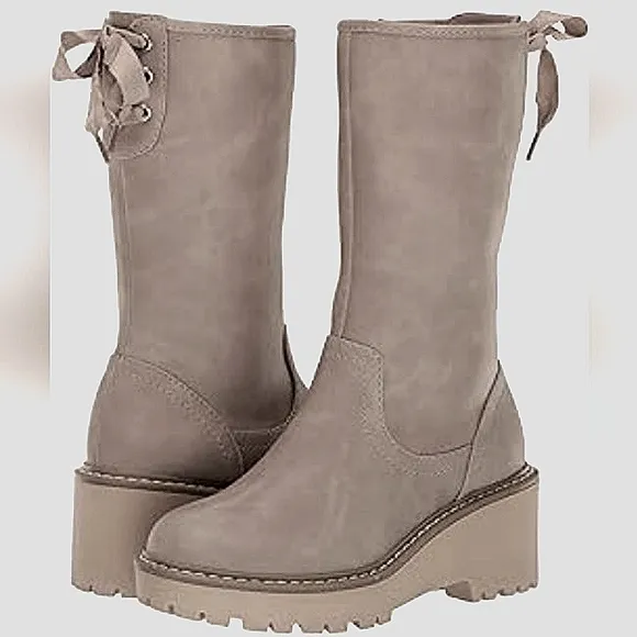 New w/o Box DV Dolce Vita Frankie Girl's Vegan Leather Mid-Calf Wedge Lug Boot