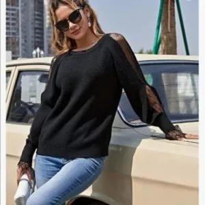New Cold Shoulder Lace Patchwork Pullover Top
