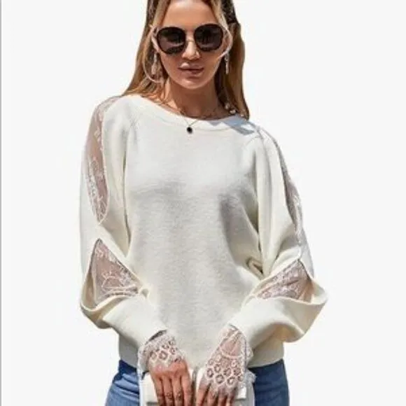 New Cold Shoulder Lace Patchwork Pullover Top