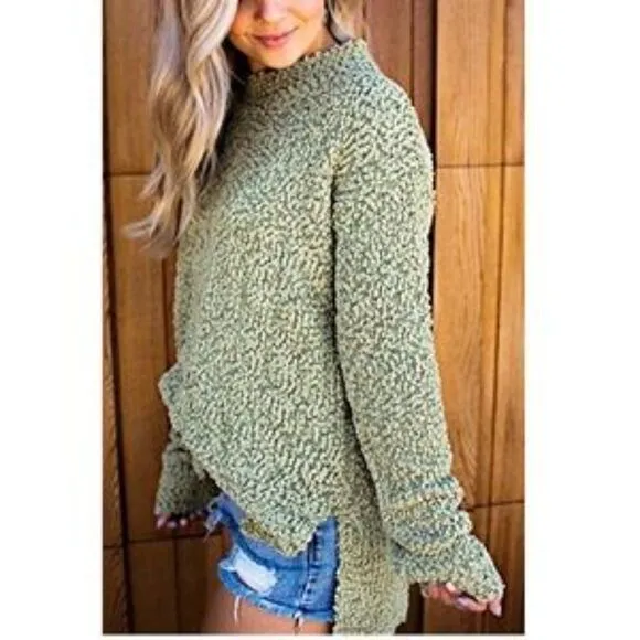 New Fuzzy Knitted Sherpa Side Slit Top
