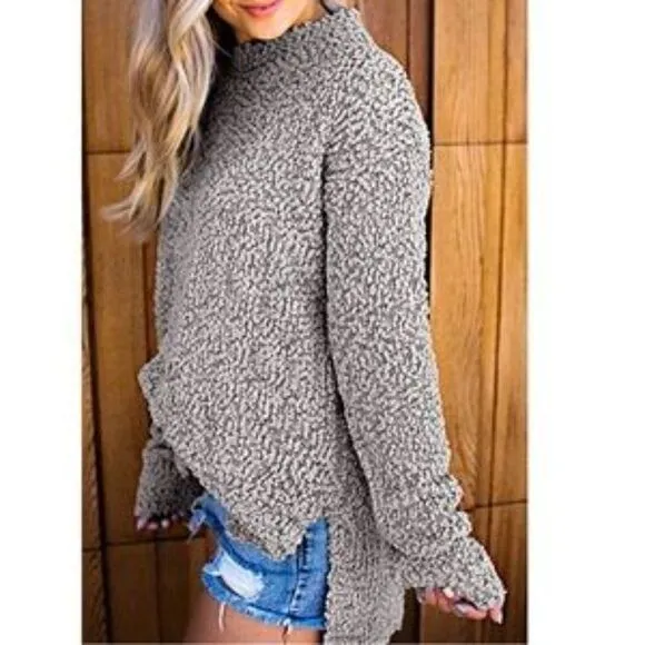 New Fuzzy Knitted Sherpa Side Slit Top
