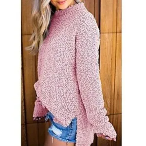 New Fuzzy Knitted Sherpa Side Slit Top