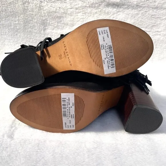 NIB Anthropologie Liebeskind Berlin Suede Fringe Nubuck Black Chunky Ankle Boot