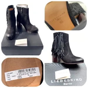 NIB Anthropologie Liebeskind Berlin Suede Fringe Nubuck Black Chunky Ankle Boot