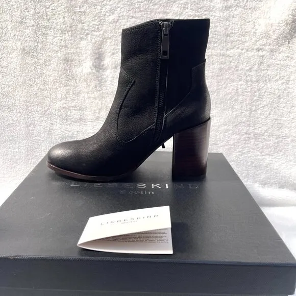 NIB Anthropologie Liebeskind Berlin Suede Fringe Nubuck Black Chunky Ankle Boot
