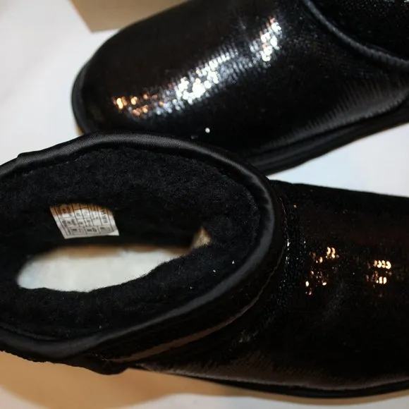 NIB UGG WOMEN'S ULTRA MINI SEQUIN METALLIC‎ BLACK BOOTS