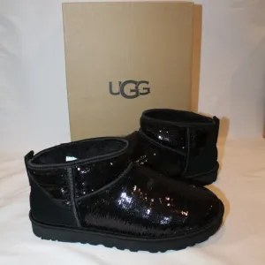 NIB UGG WOMEN'S ULTRA MINI SEQUIN‎ METALLIC BLACK BOOTS