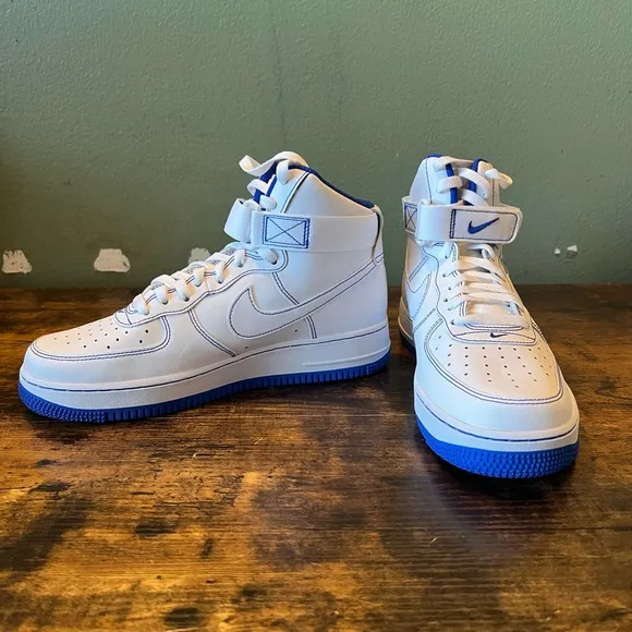 Nike Air Force 1 High (white and royal blue stitch)