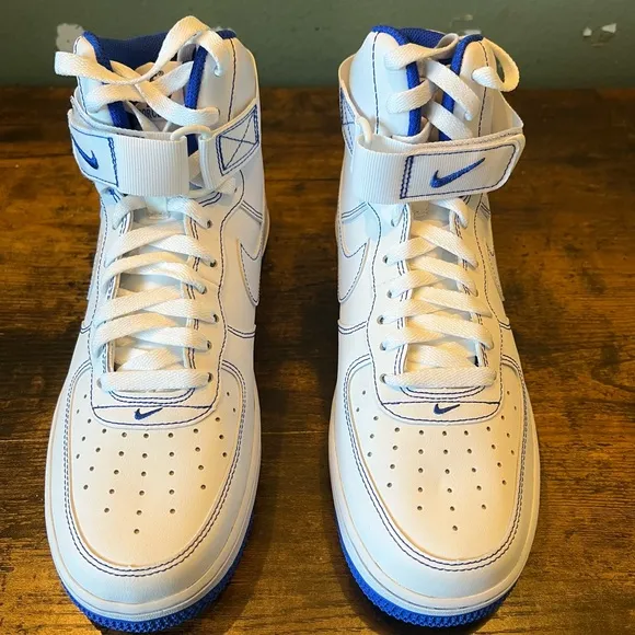 Nike Air Force 1 High (white and royal blue stitch)