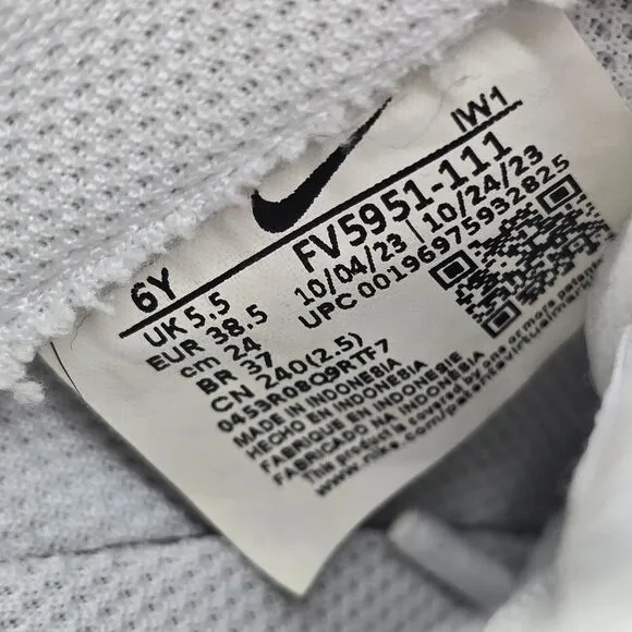 Nike Air Force 1 Low LE Shoes Youth 6Y White Leather Lace Up Athletic Sneakers
