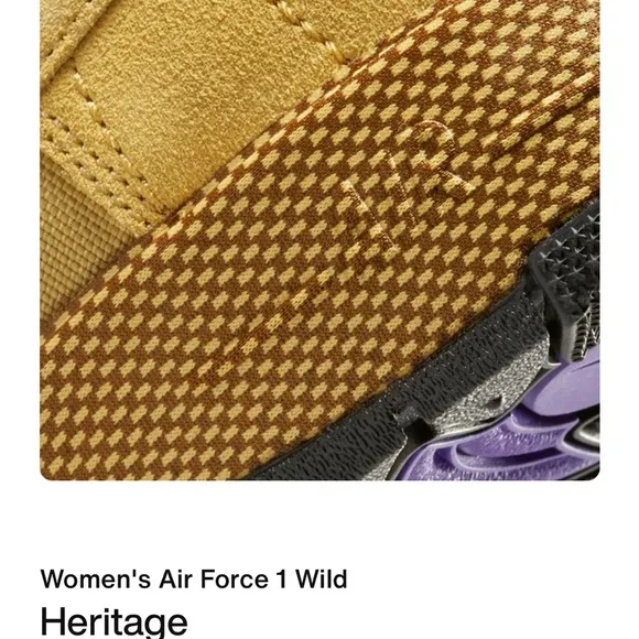 Nike Air Force 1 Wheat Gold and Purple Athletic Shoe, Durable rugged Design