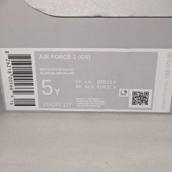 Nike Air Force One Sneaker White Classic Youth 5 Excellent