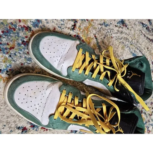 Nike Air Jordan 1 Mid Retro Seattle Super Sonic Green Gold 554724-307 Sz 11.5