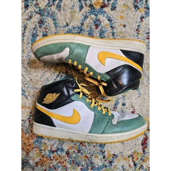 Nike Air Jordan 1 Mid Retro Seattle Super Sonic Green Gold 554724-307 Sz 11.5