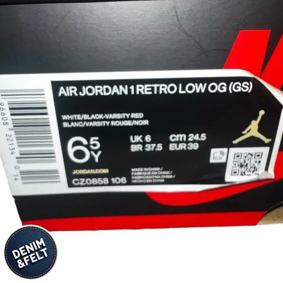 Nike Air Jordan 1 Retro Low OG 'Black Toe 2023' | White/Black/Varsity Red | NEW