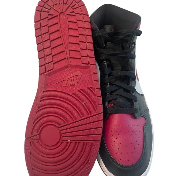 Nike Air Jordan 1 Shoes Mens US 15 Mid Bred Toe Noble Red Black White 554724-066