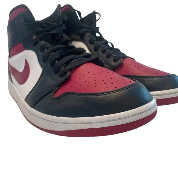Nike Air Jordan 1 Shoes Mens US 15 Mid Bred Toe Noble Red Black White 554724-066