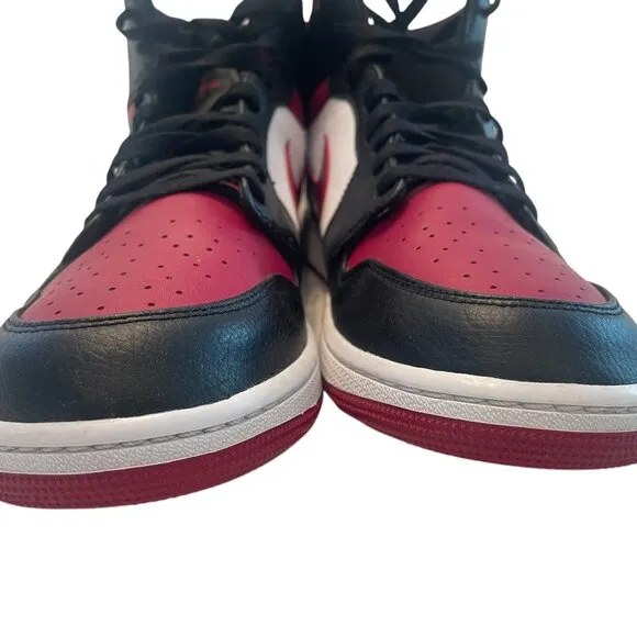 Nike Air Jordan 1 Shoes Mens US 15 Mid Bred Toe Noble Red Black White 554724-066