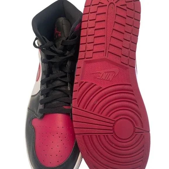 Nike Air Jordan 1 Shoes Mens US 15 Mid Bred Toe Noble Red Black White 554724-066