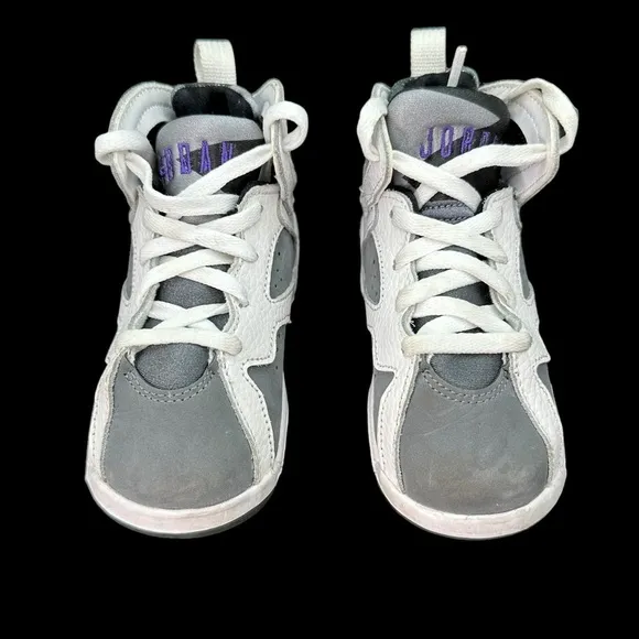 Nike Air Jordan Kids Retro Sneakers White, Flint Gray, Purple Logo Size 8C