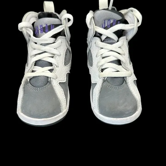 Nike Air Jordan Kids Retro Sneakers White, Flint Gray, Purple Logo Size 8C