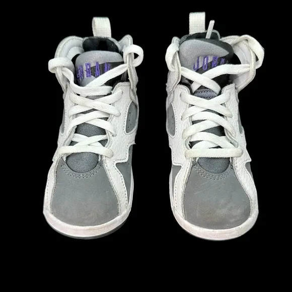 Nike Air Jordan Kids Retro Sneakers White, Flint Gray, Purple Logo Size 8C