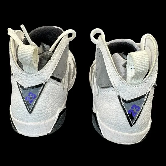 Nike Air Jordan Kids Retro Sneakers White, Flint Gray, Purple Logo Size 8C
