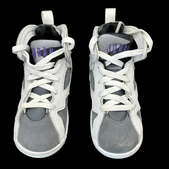 Nike Air Jordan Kids Retro Sneakers White, Flint Gray, Purple Logo Size 8C