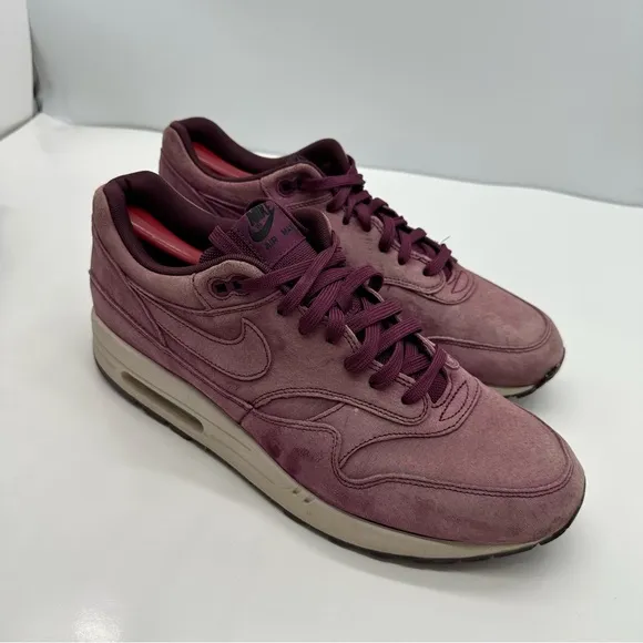 Nike Air Max 1 Premium Mens 12 Bordeaux Suede Shoes Sneakers 2018 Y2K 875844-602