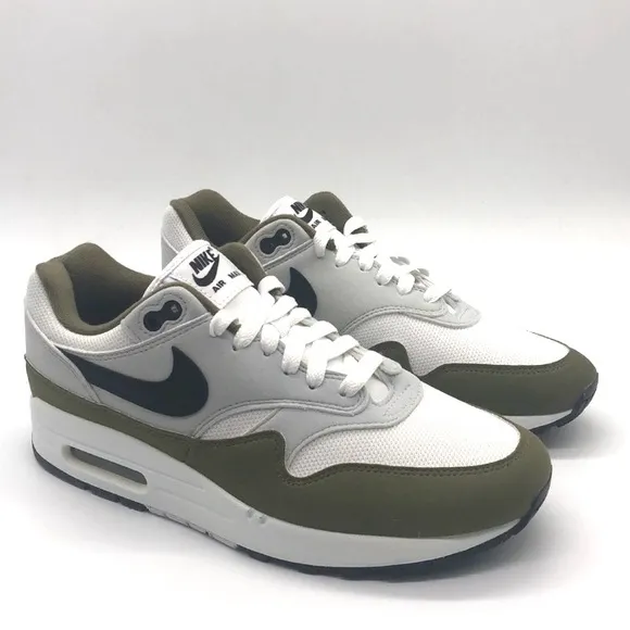 Nike Air Max 1 White Black Medium Olive Shoes Sneakers NEW  size mens 6 womens 7