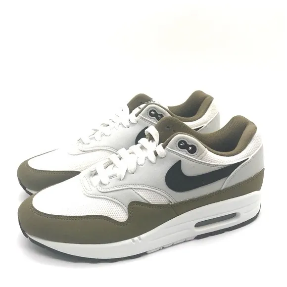 Nike Air Max 1 White Black Medium Olive Shoes Sneakers NEW  size mens 6 womens 7