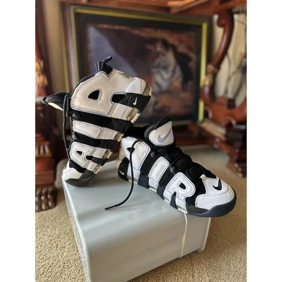 Nike Air More Uptempo 96 White Black Athletic Basketball Shoes  Men's Size 9