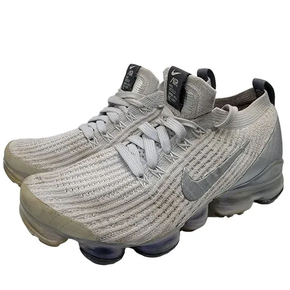 Nike Air Vapormax Flyknit 3 Athletic Shoes White Metallic Silver Women Size 6