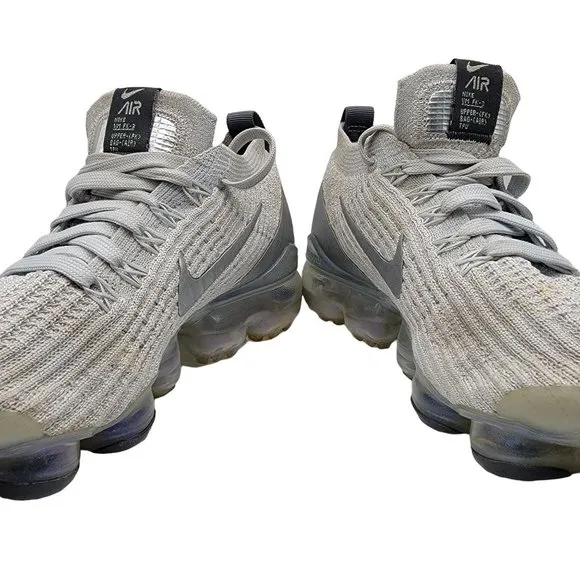 Nike Air Vapormax Flyknit 3 Athletic Shoes White Metallic Silver Women Size 6