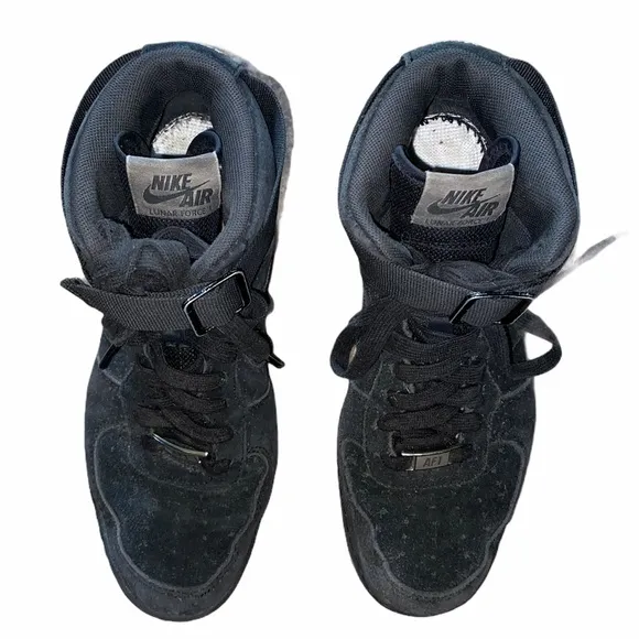Nike Black Lunar Force Sky Hi Suede Sneakers sz 7.5